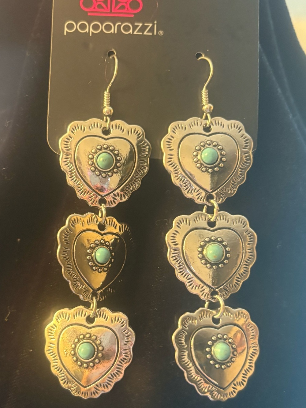 Paparazzi Silver Tone Heart Drop Earrings with Turquoise Accents-found!!
